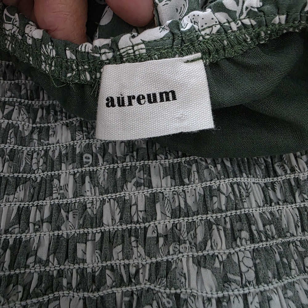 AUREUM Green Floral Smocked Midi Dress Size Large - Picture 12 of 14